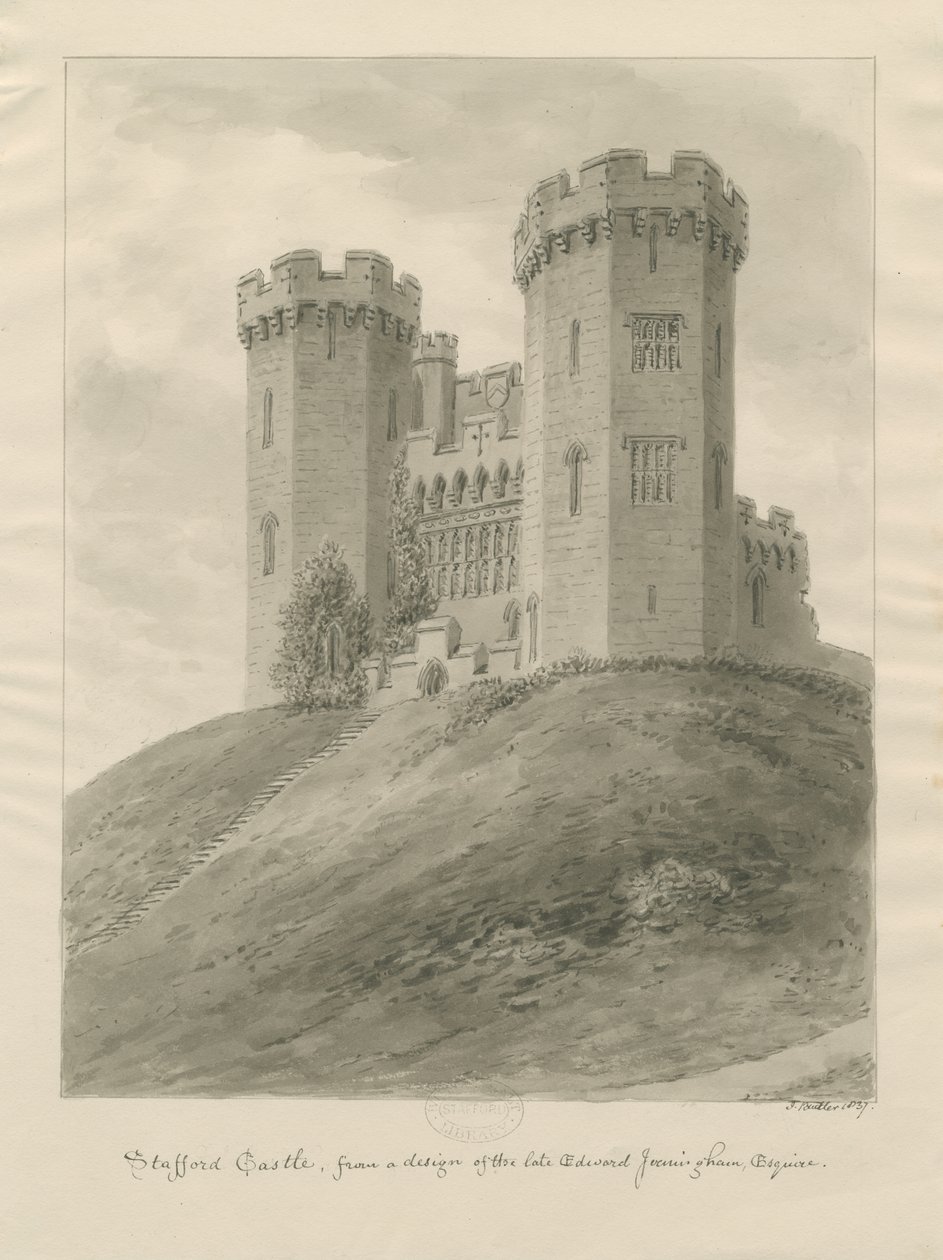 Castle Church - Stafford Castle: Sepia-Zeichnung von John Buckler