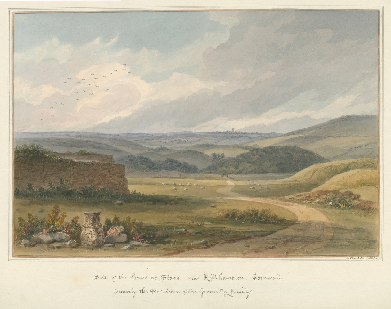 Cornwall - Kilkhampton - Standort des Hauses in Stowe, 1827 von John Buckler