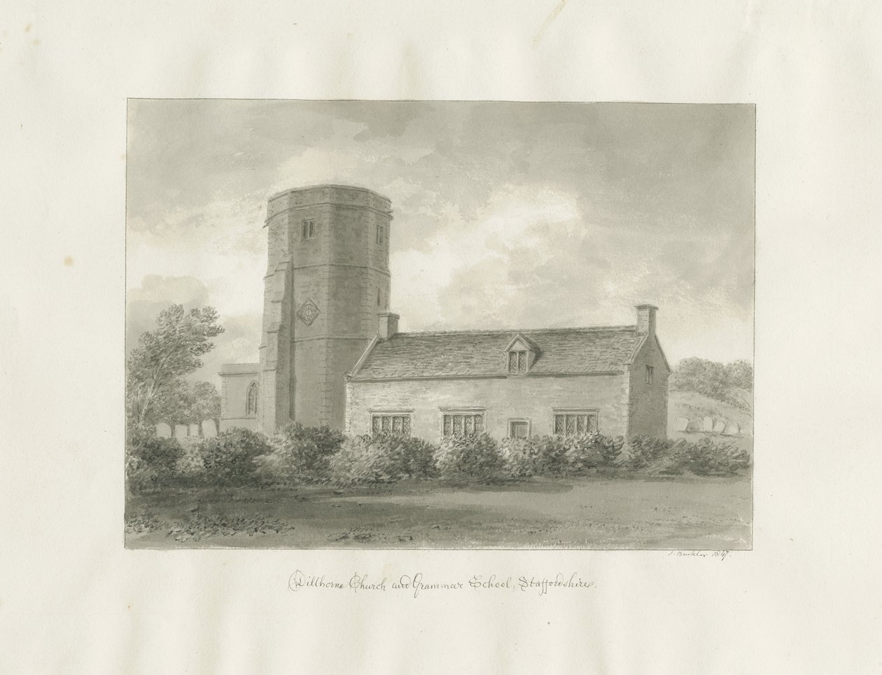 Dilhorne - Kirche und Gymnasium von John Buckler