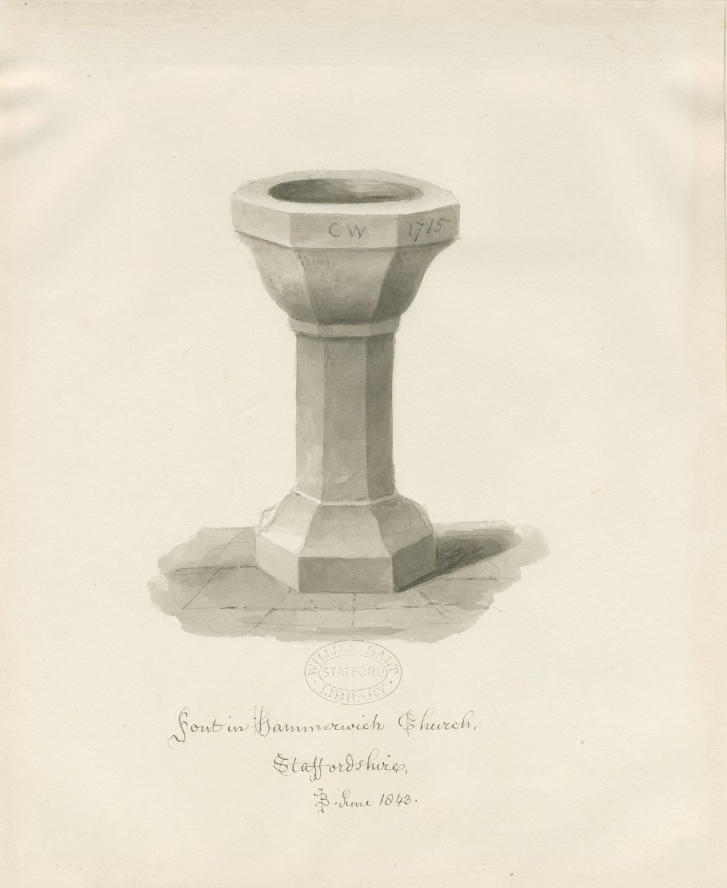 Taufbecken in der Hammerwich Kirche von John Buckler