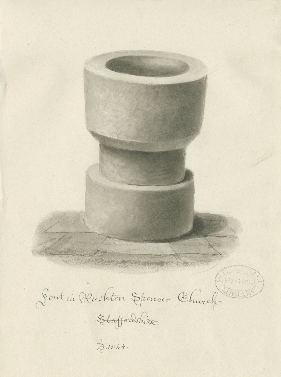 Taufbecken in der Kirche von Rushton Spencer von John Buckler