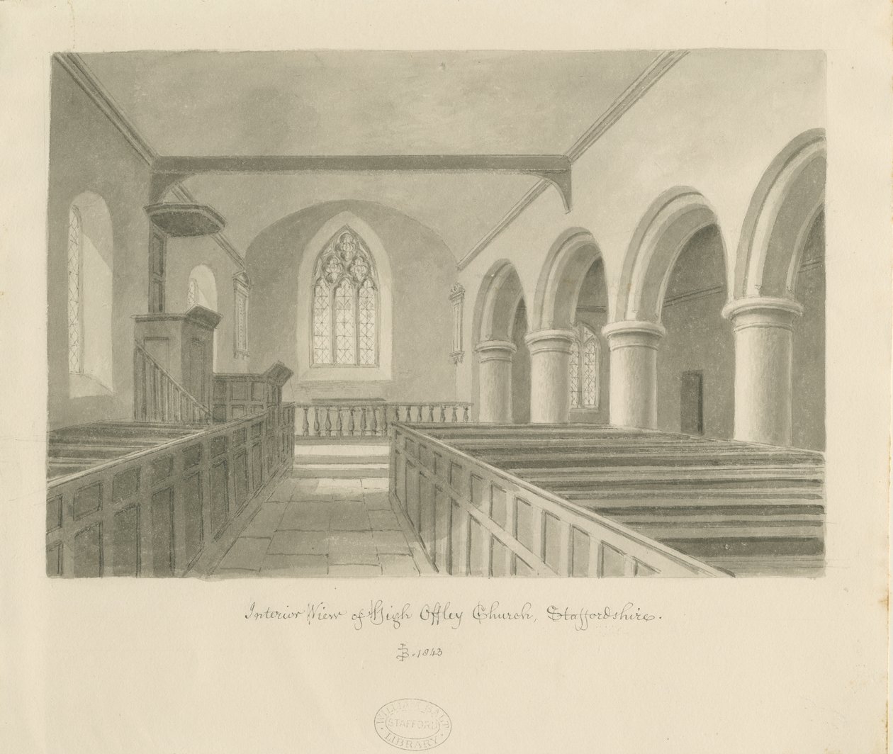 Innenraum der High Offley Kirche von John Buckler