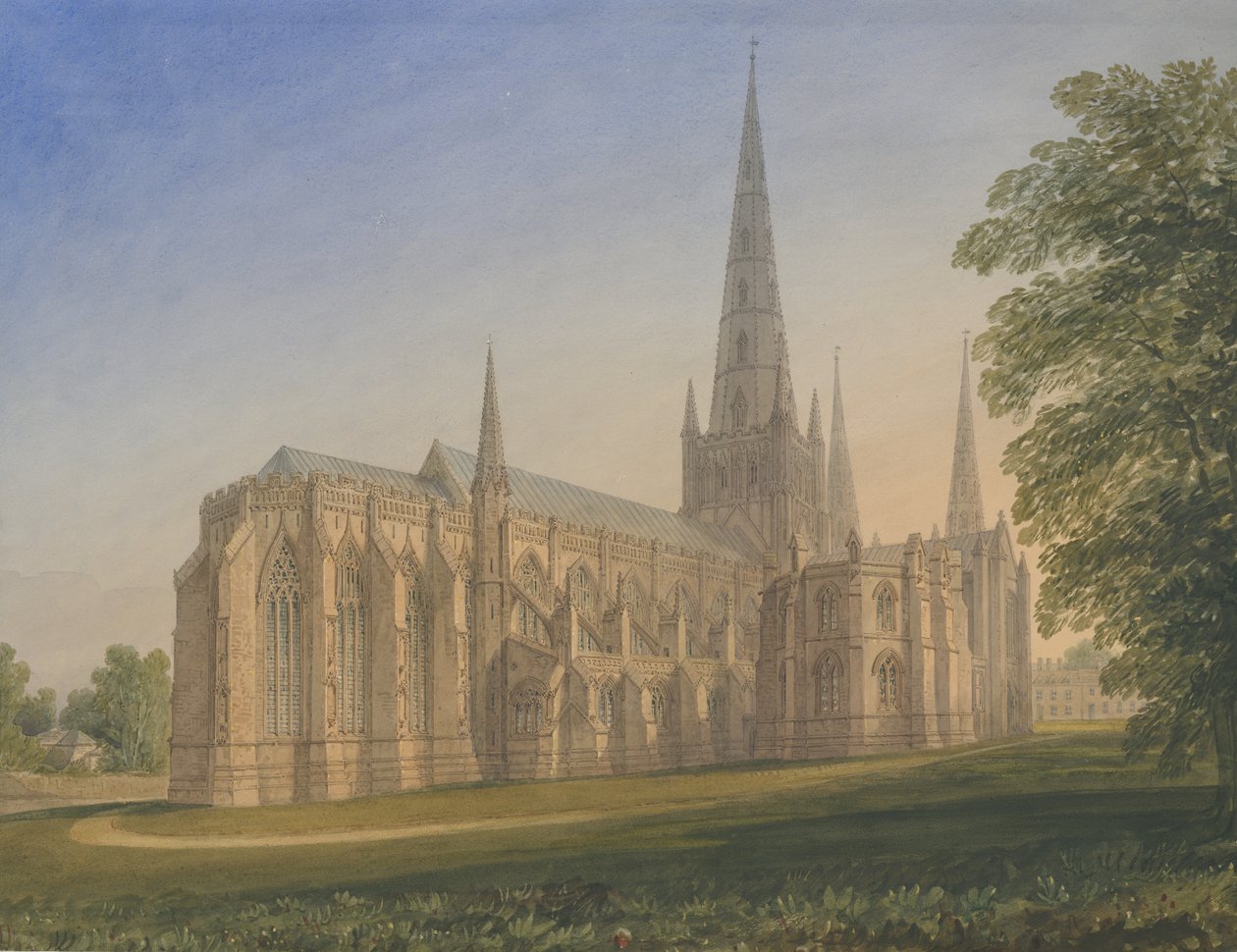 Lichfield Kathedrale - Nordostansicht: Aquarell, undatiert [1770-1851] von John Buckler