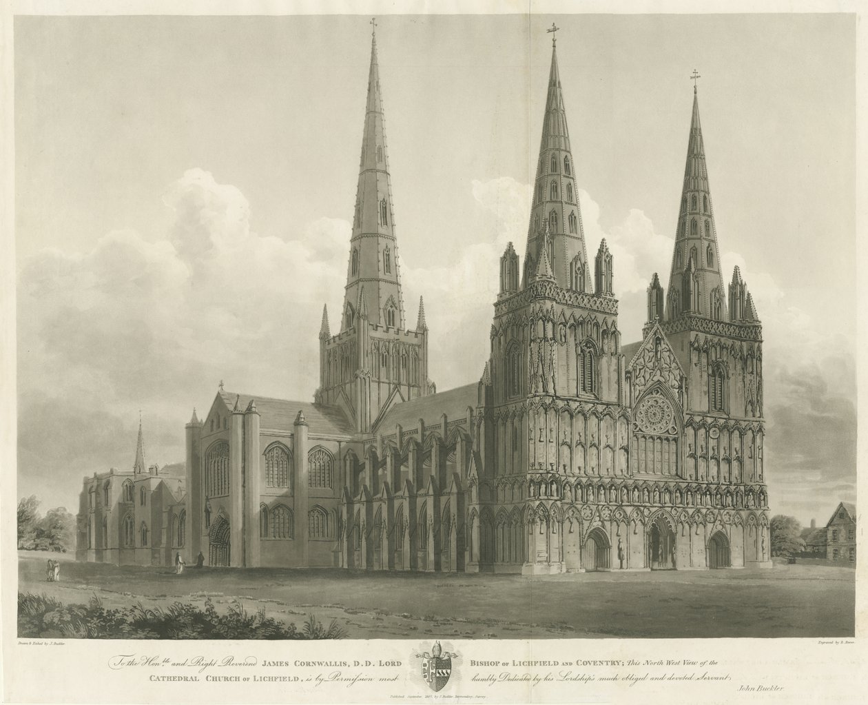 Lichfield Kathedrale - Nordwestansicht von John Buckler
