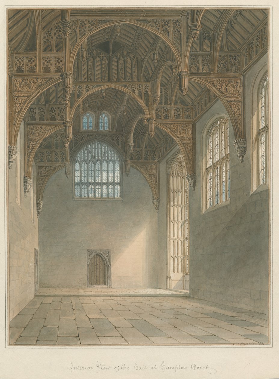 Hampton Court - Innenansicht der Halle von John Buckler