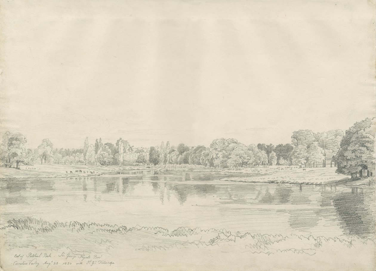 Patshull House - Park und Teich: Bleistiftzeichnung, 25. August 1820 von John Buckler