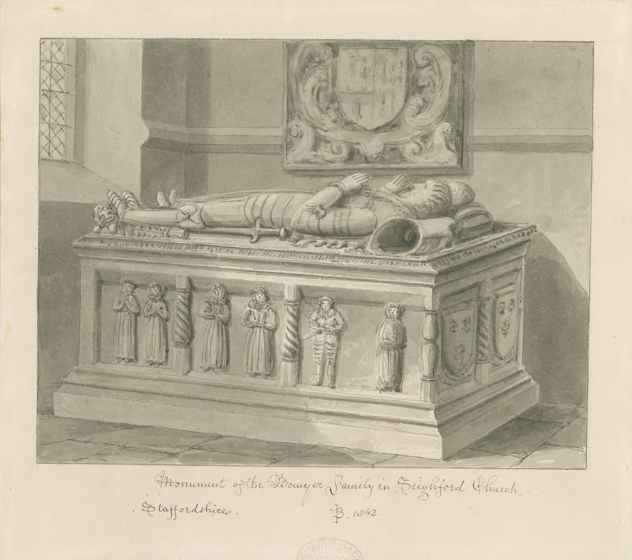 Seighford Kirche - Grab von William und Mercy Bowyer von John Buckler