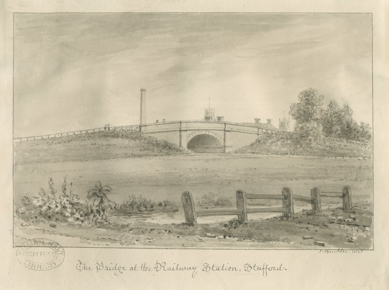 Stafford - Brücke am Bahnhof: Sepiazeichnung, 1841 von John Buckler