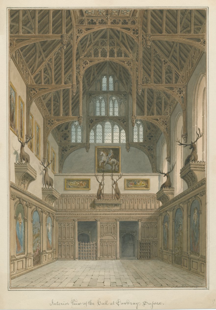 Sussex - Cowdray Haus - Innenansicht der Halle von John Buckler
