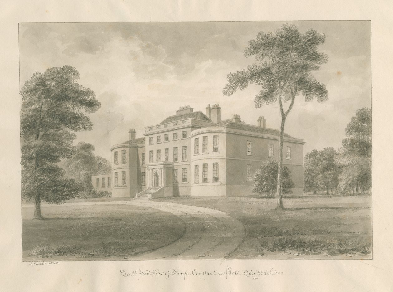 Thorpe Constantine Hall: Sepia-Waschzeichnung, 1848 von John Buckler