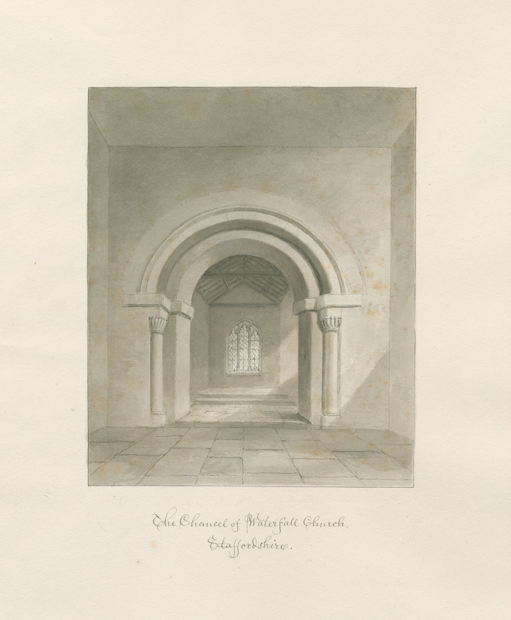 Waterfall Kirche - Inneres des Chors: Sepiazeichnung, 1847 von John Buckler