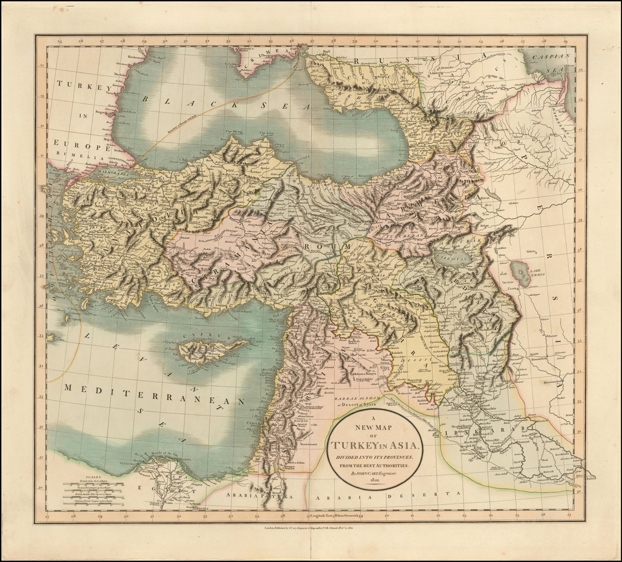 1801 Karte der Türkei in Asien von John Cary von John Cary
