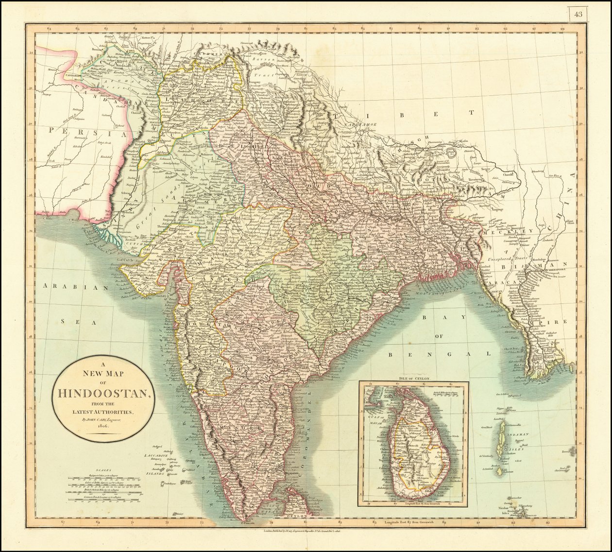 1806 Karte von Indien von John Cary von John Cary