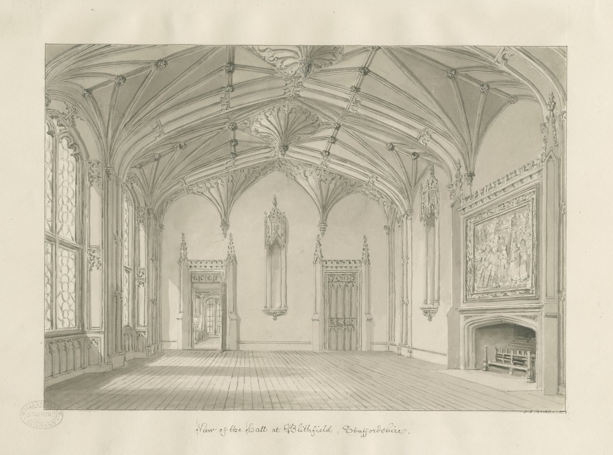 Innenraum der Blithfield Hall (1823) von John Chessell Buckler