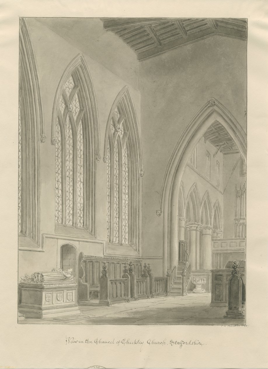 Innenraum der Kirche von Checkley von John Chessell Buckler