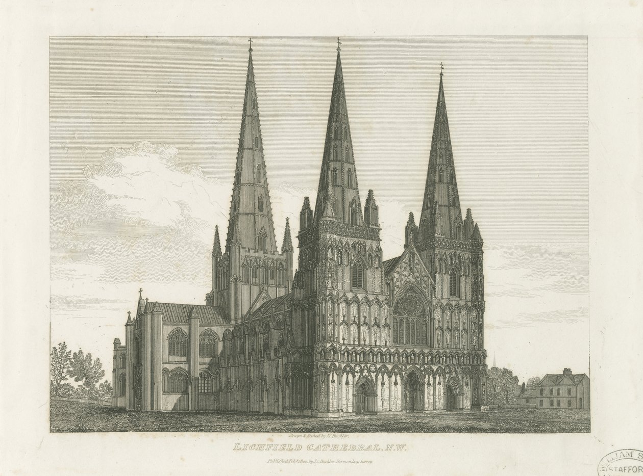 Kathedrale von Lichfield - Westfassade: Gravur, undatiert [ca. 1820] von John Chessell Buckler