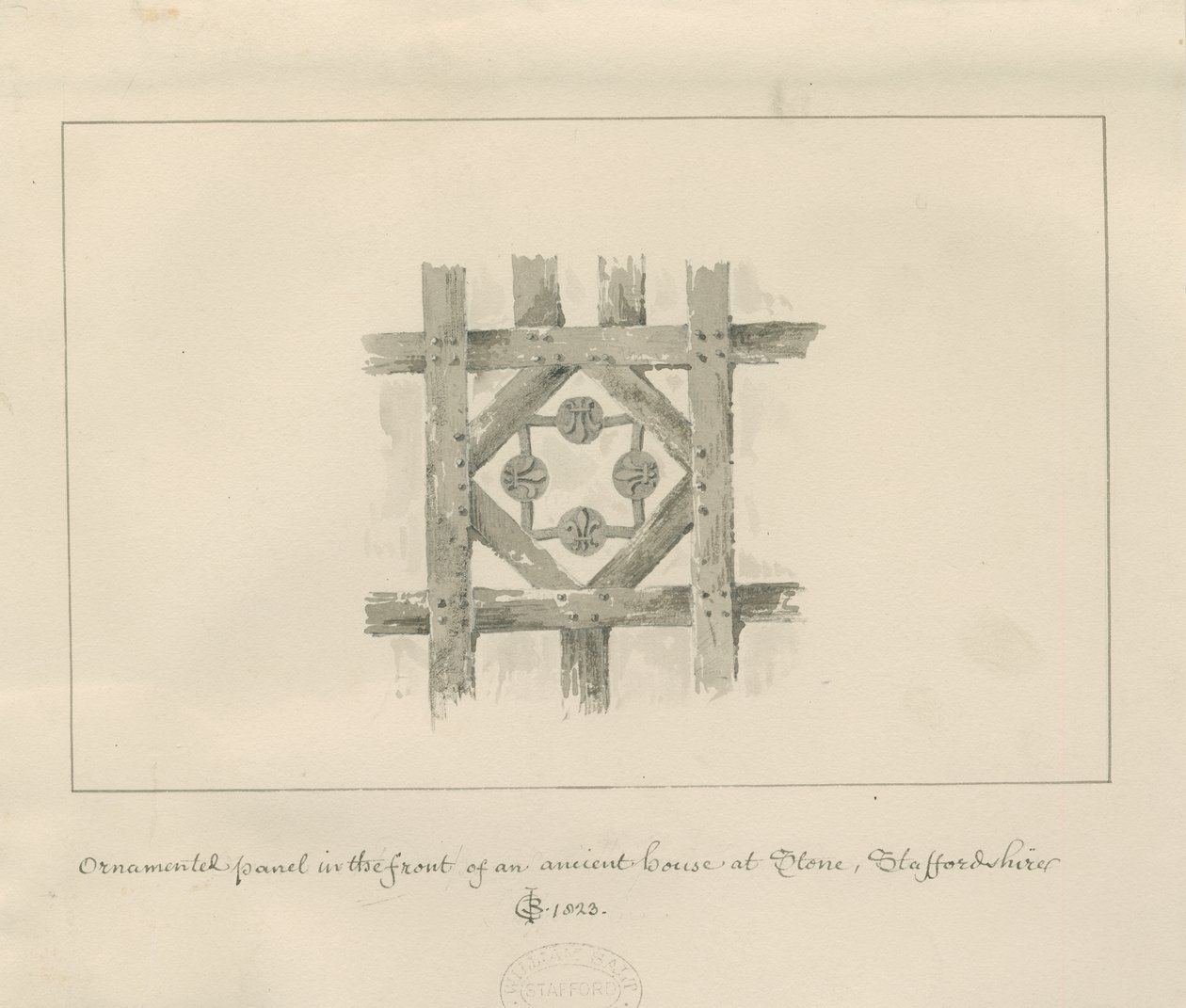 Stein - Ornamenttafel an einem alten Haus von John Chessell Buckler