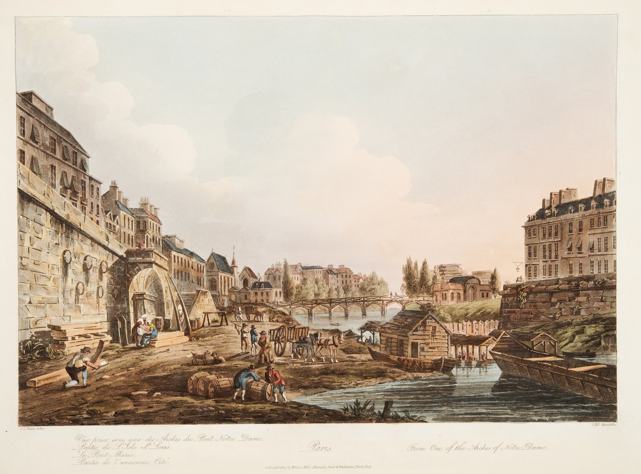 Eines der Bögen von Notre Dame, Illustration aus Versailles, Paris und Saint Denis, veröffentlicht 1809 von John Claude Nattes