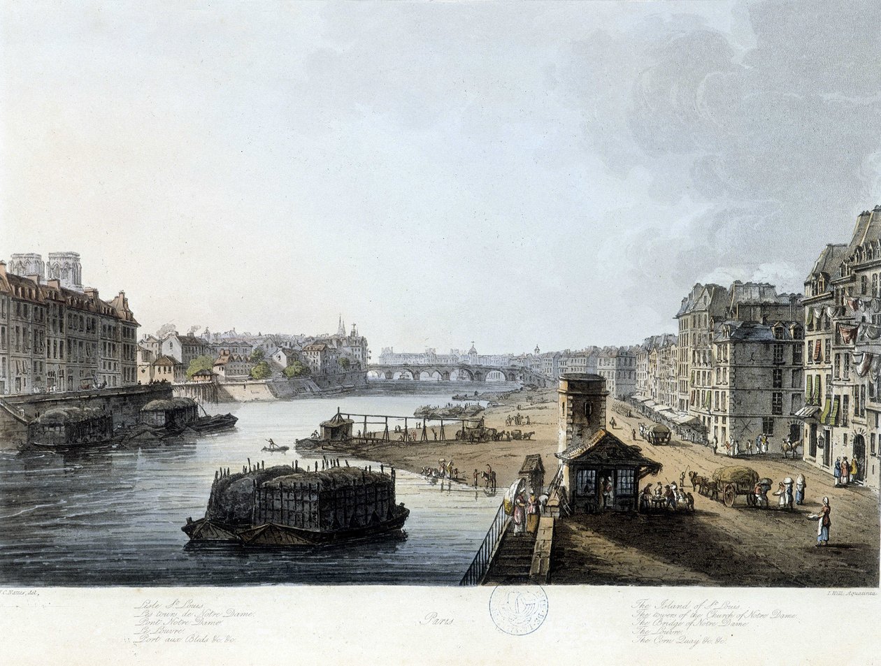 Paris, die Pont Notre-Dame - Zeichnung von J.C. Mats, ca. 1810 von John Claude Nattes