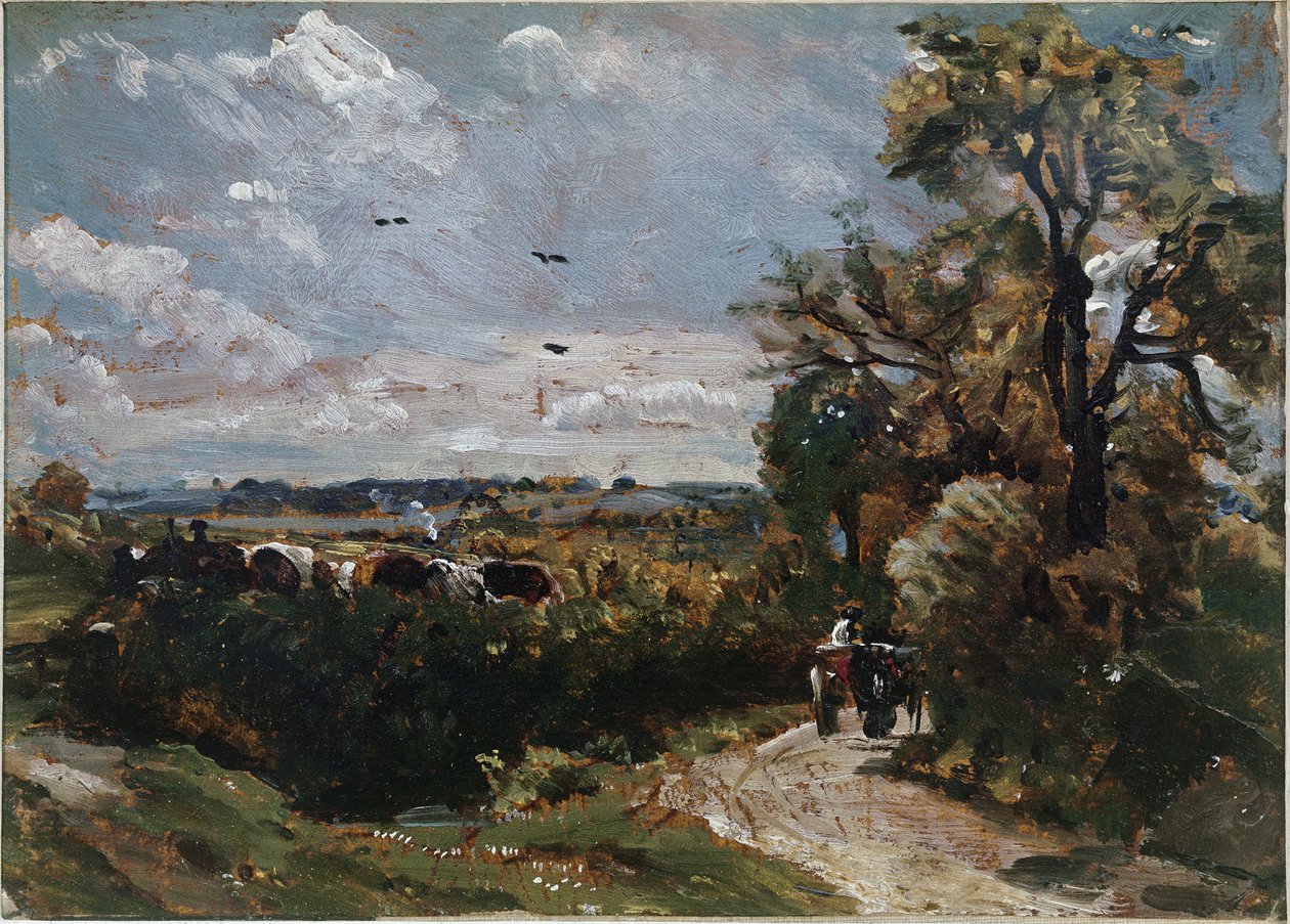 Ein Wagen auf der Straße von Flatford (Öl auf Leinwand) von John Constable