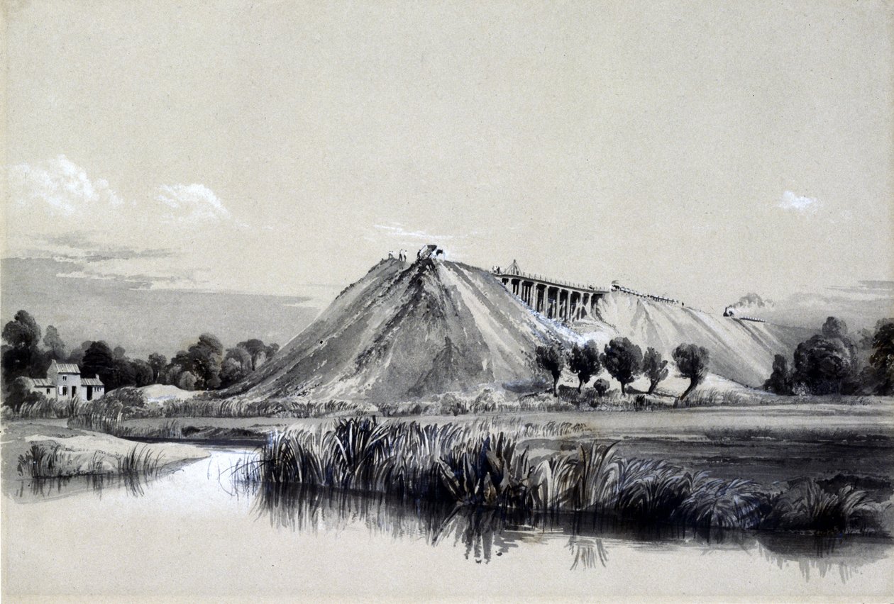 Bau des Damms in Wolverton, 29. Juni 1837 von John Cooke Bourne