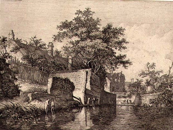Vorderseite der New Mills, veröffentlicht von J. & W. Freeman im Jahr 1821 von John Crome