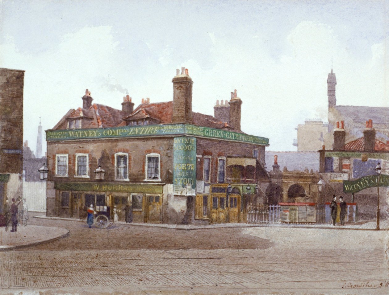 Green Gate Tavern an der Kreuzung von City Road und Bath Street, London, ca. 1880 von John Crowther