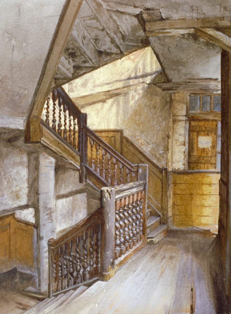 Innenansicht einer Treppe in einem Haus in White Lion Court, Westminster, London, 1880 von John Crowther