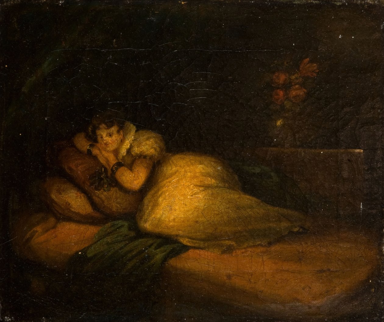Innenraum mit Frau auf einem Bett, 1780 von John Daniel Bond