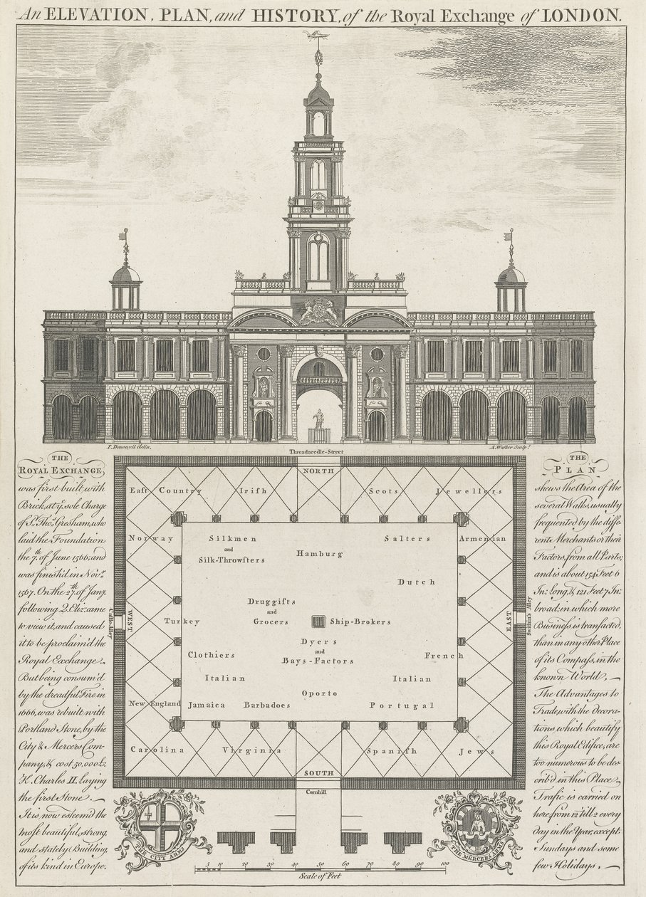 Erhebung, Plan und Geschichte der Royal Exchange of London von John Donowell