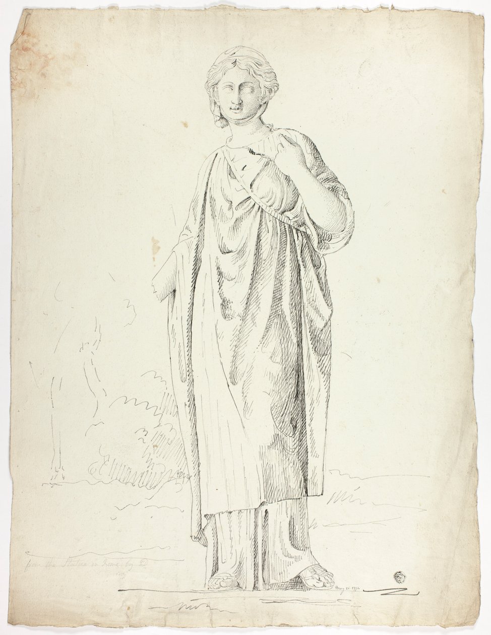 Antike Statue einer stehenden, drapierten Frau von John Downman