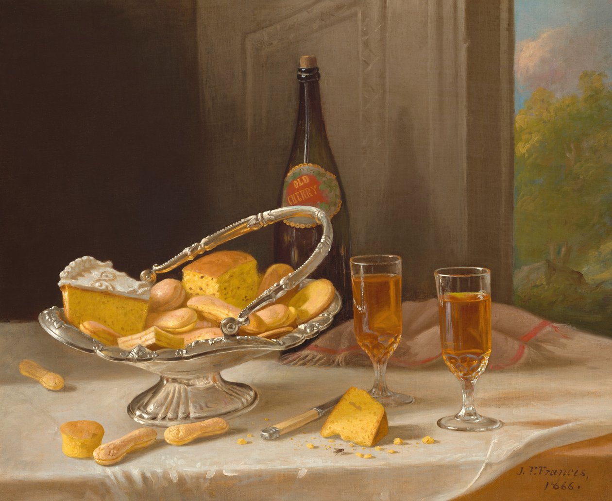 Stillleben mit Silberkuchenkorb, 1866 von John F. Francis
