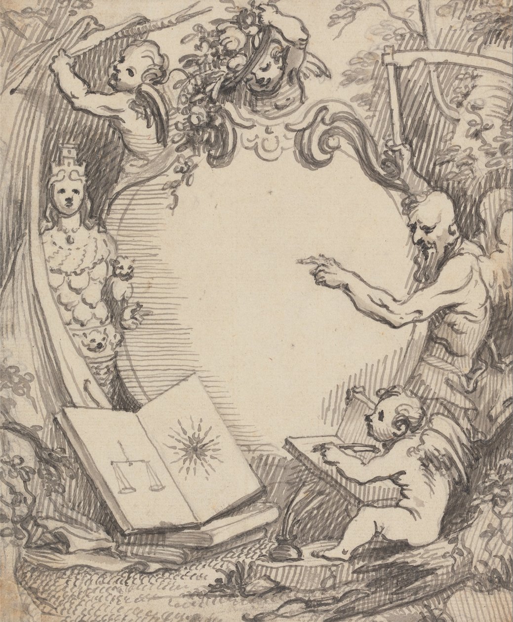 Entwurf für ein Frontispiz - Amor studiert die Natur von John Fayram