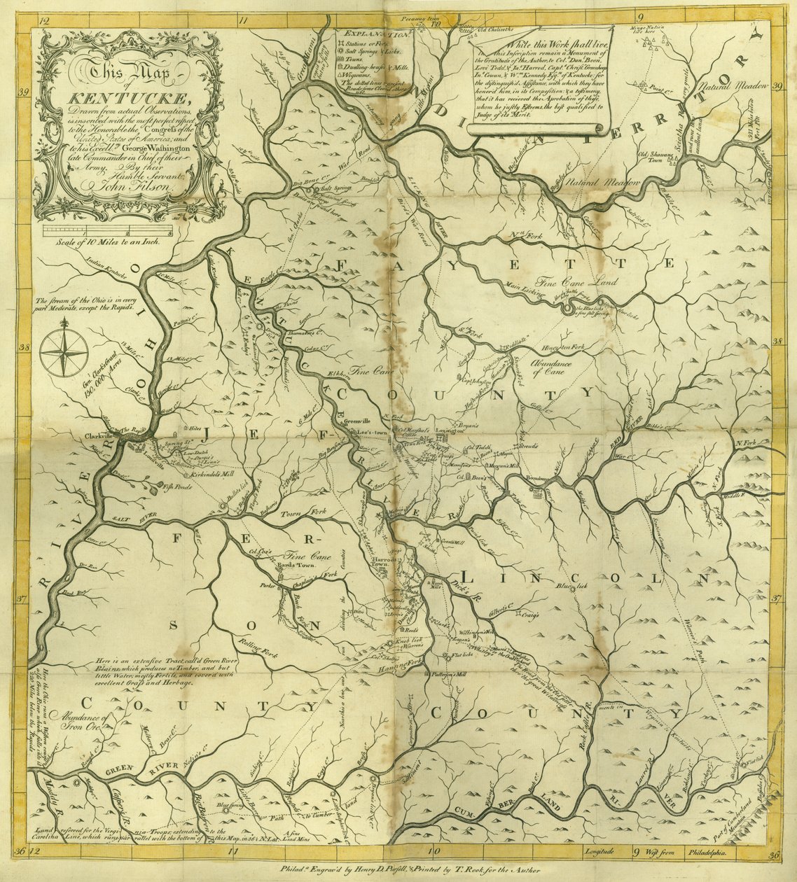 Karte von Kentucky..., graviert von Henry D. Pursell, gedruckt von T ...