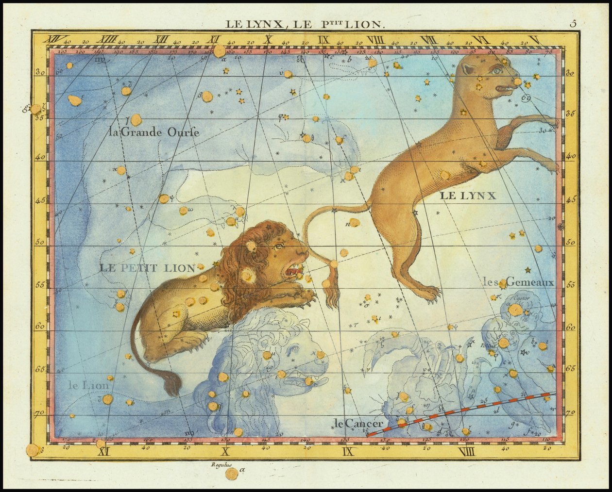 Sternkarte des Sternbilds Löwe von 1776, aus Fortins Atlas Celeste de Flamsteed von John Flamsteed