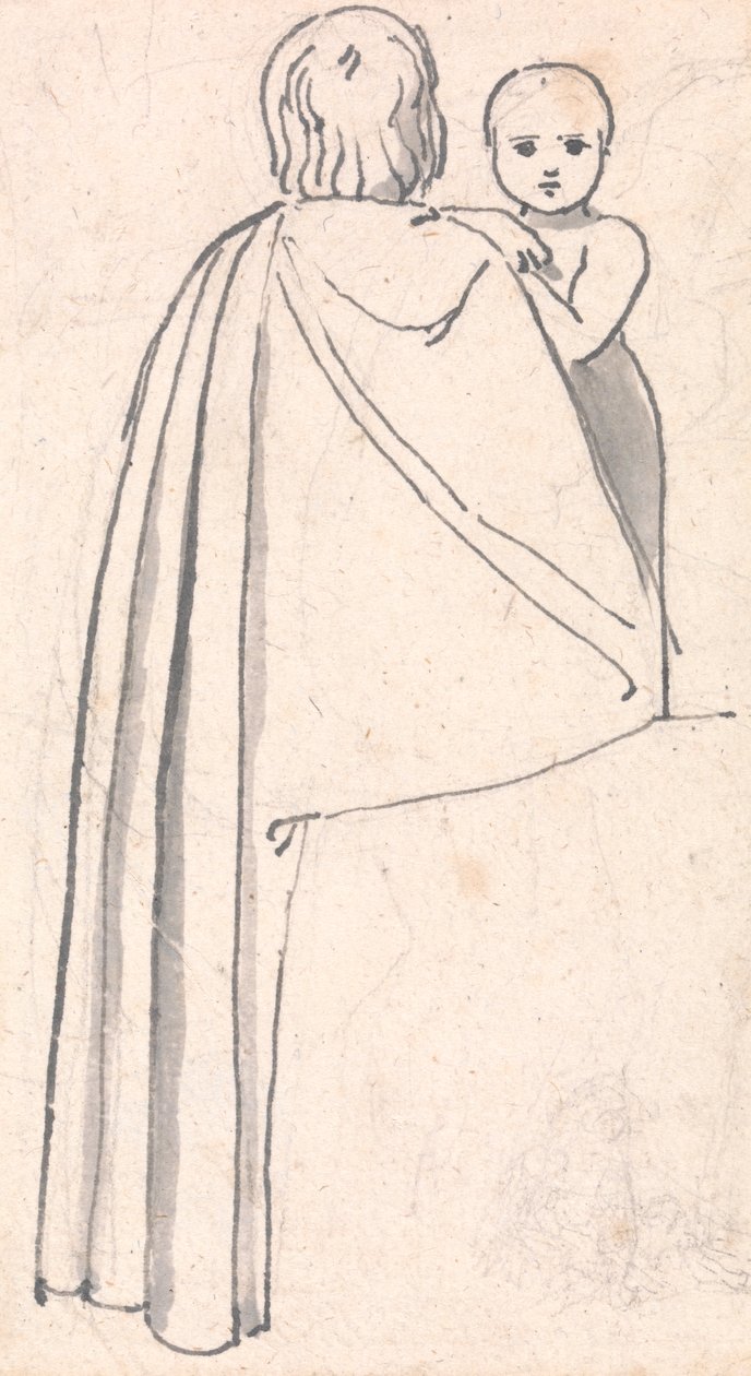Rückansicht einer Frau mit Kind, das über ihre Schulter schaut von John Flaxman