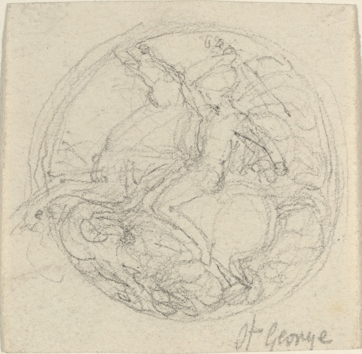 Entwurf für eine Medaille, die den heiligen Georg und den Drachen darstellt von John Flaxman