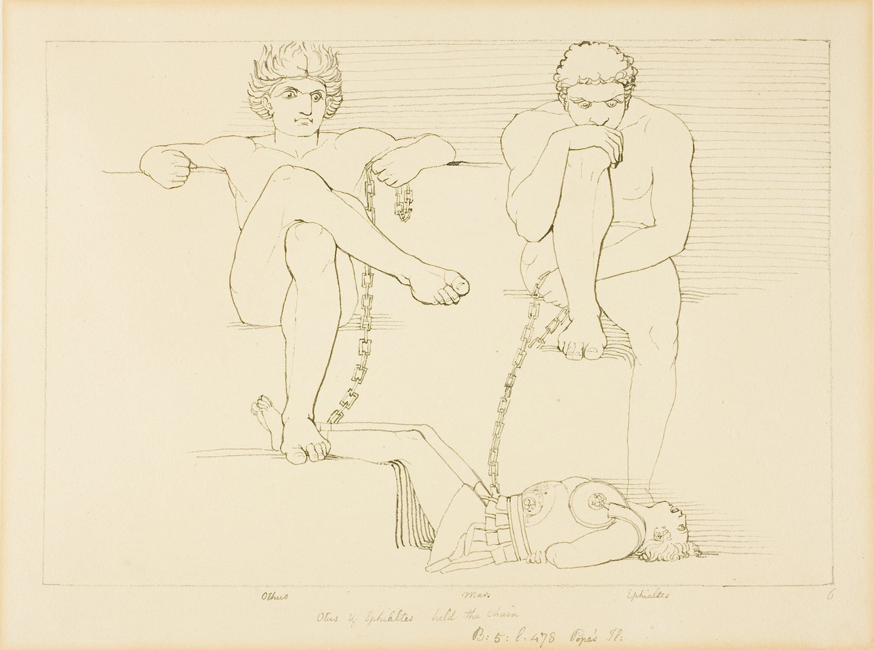 Othus und Ephialtes halten Ares gefangen von John Flaxman