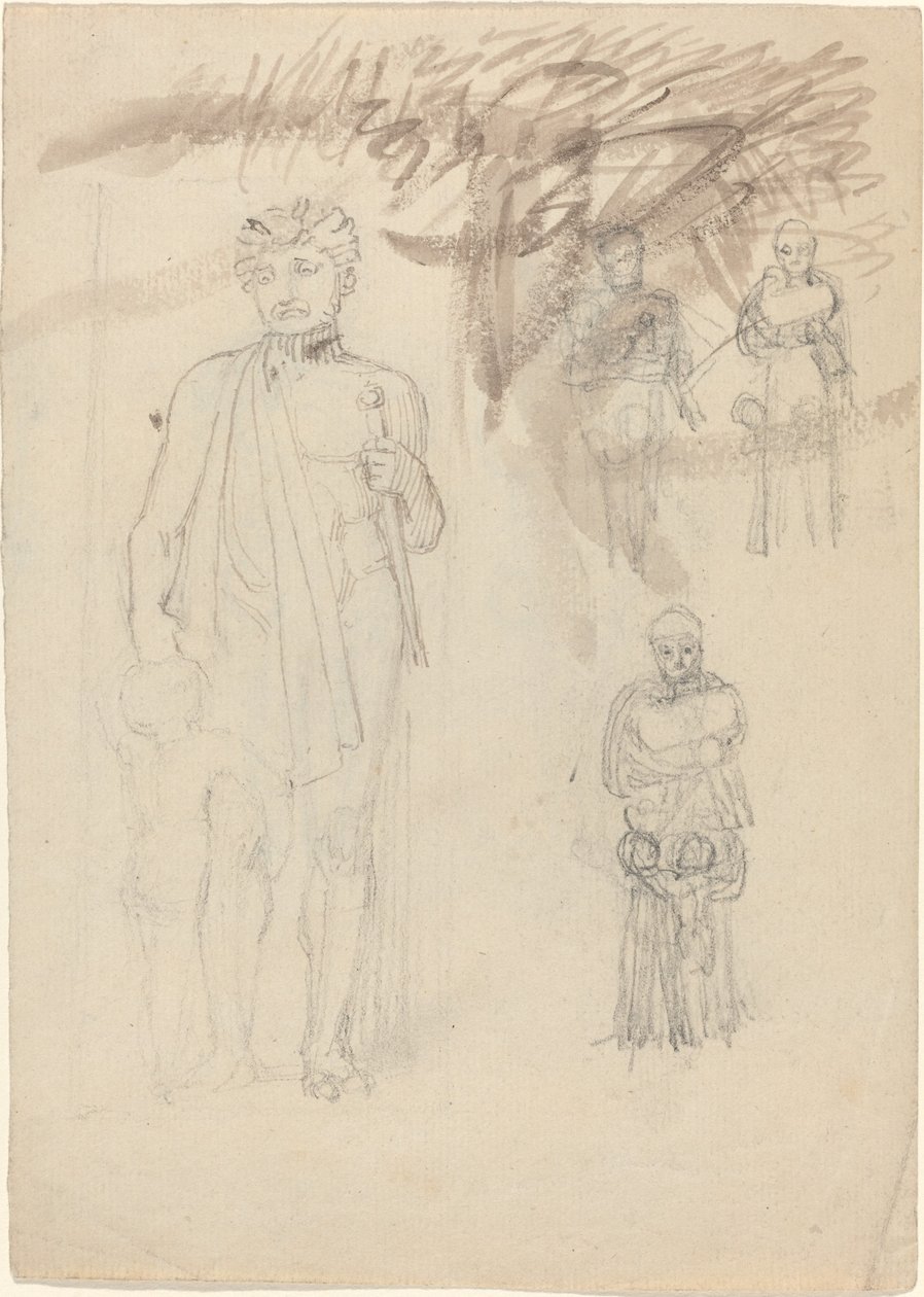 Blatt mit Studien, einschließlich Krieger mit Kind [recto und verso] von John Flaxman