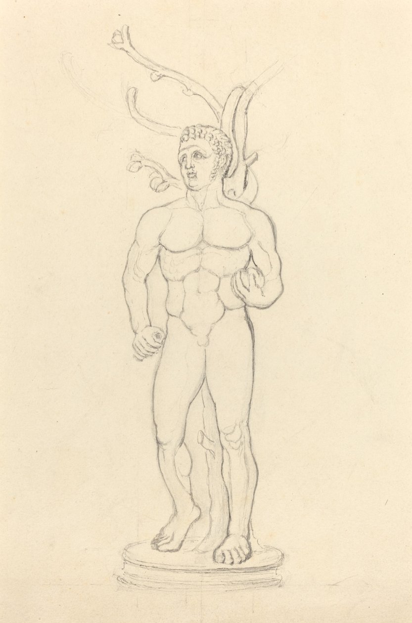 Statue eines männlichen Aktes vor einem Baum von John Flaxman