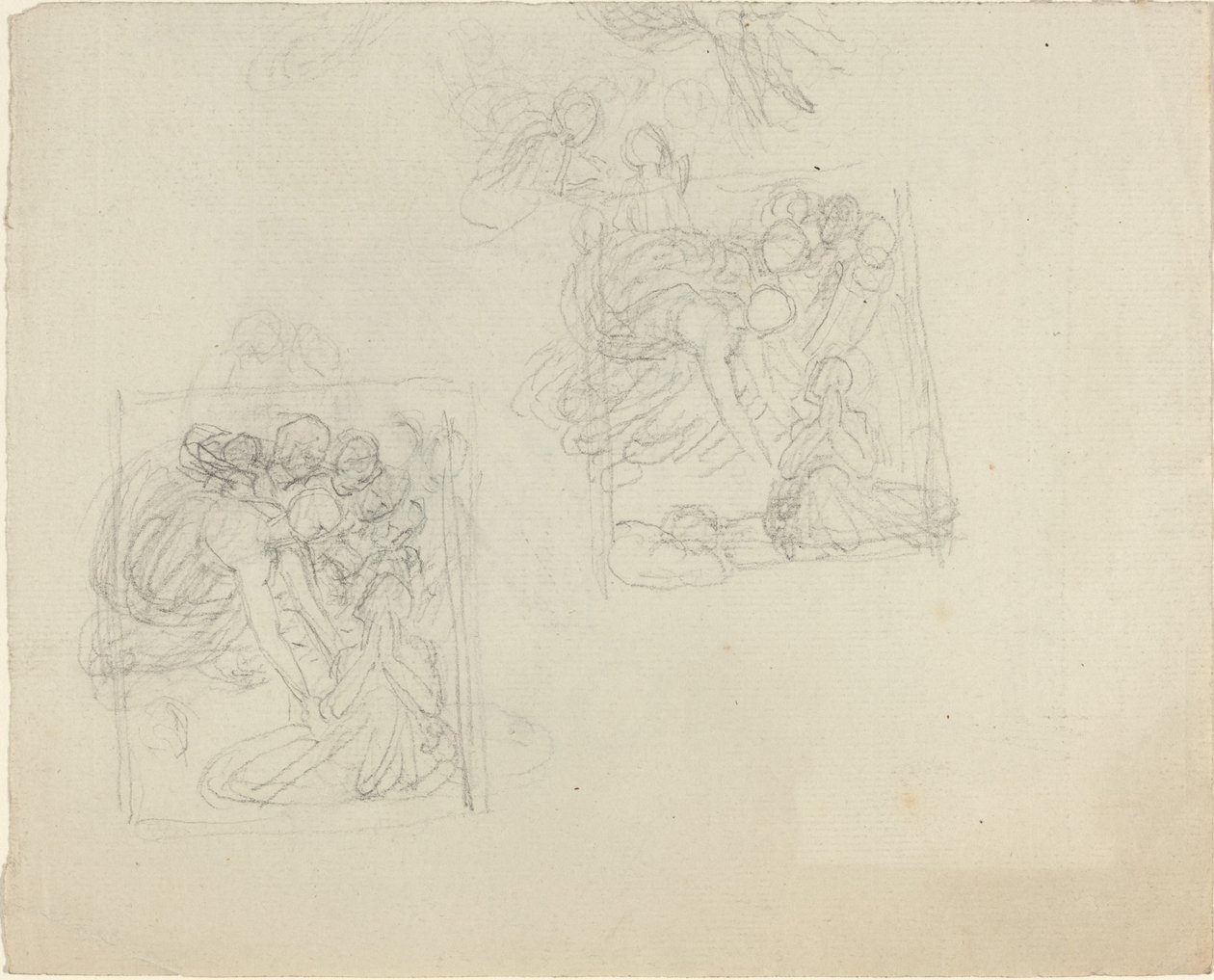Studien für ein Denkmal mit Engeln, die sich zu einer betenden Figur hinabbeugen (recto und verso) von John Flaxman