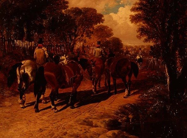 Kutschpferde und Stallburschen auf einem Pfad von John Frederick Herring Jnr