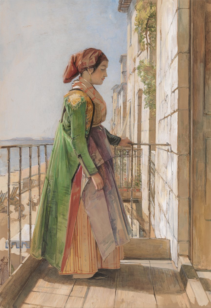 Ein griechisches Mädchen auf einem Balkon von John Frederick Lewis