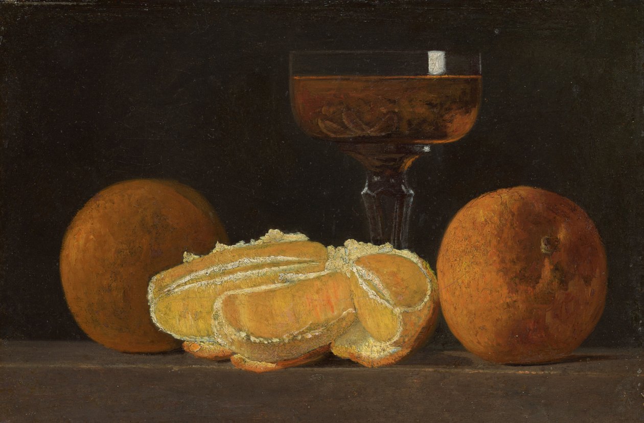Stillleben mit Orangen und Weinglas von John Frederick Peto