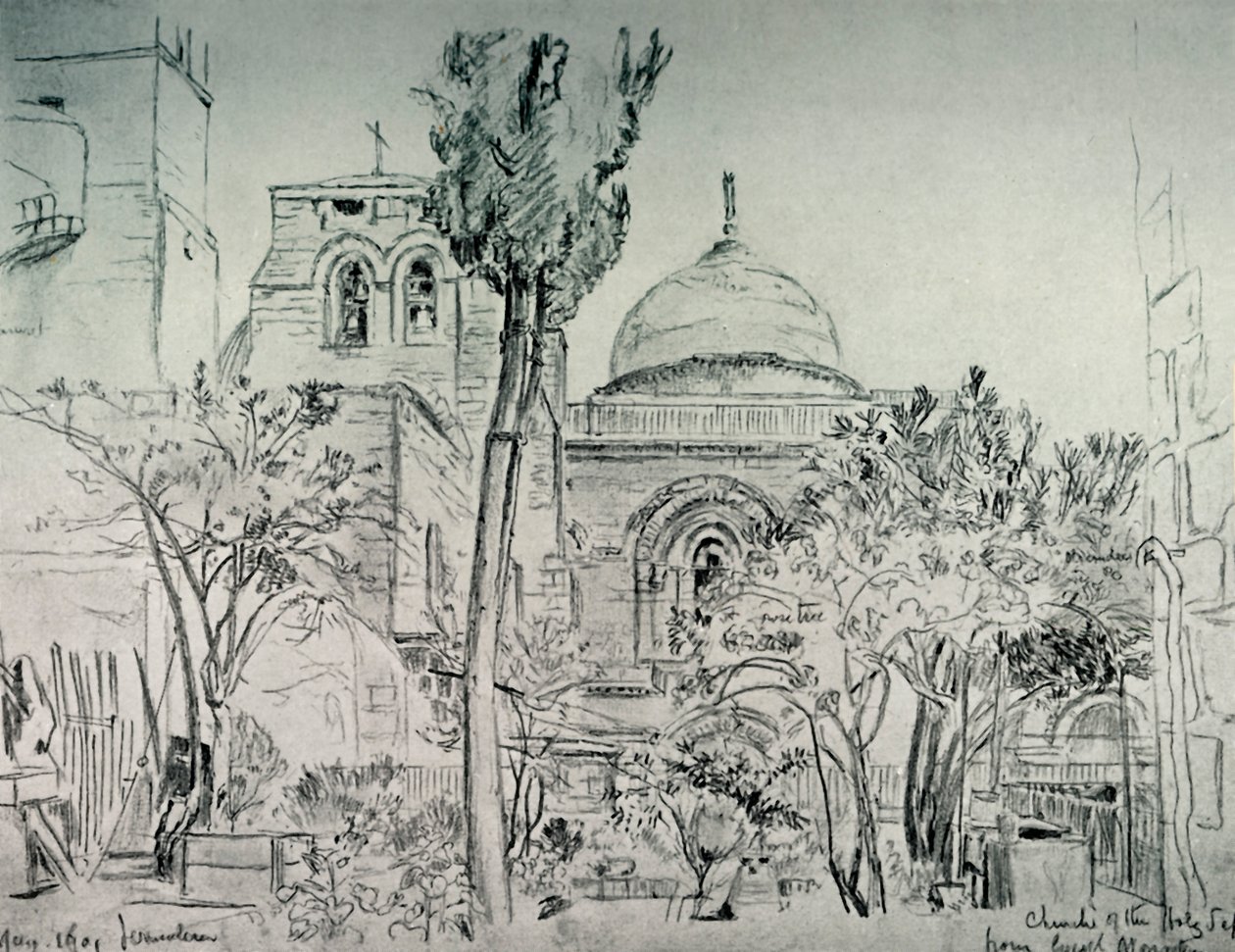 Die Kirche des Heiligen Grabes vom Garten des griechischen Klosters, 1902 von John Fulleylove