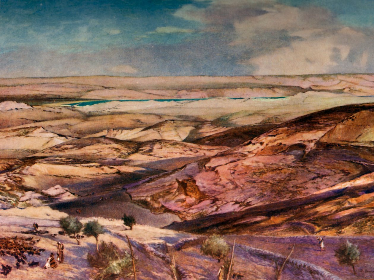 Die judäische Wüste und das Tote Meer vom höchsten Punkt des Ölbergs, 1902 von John Fulleylove