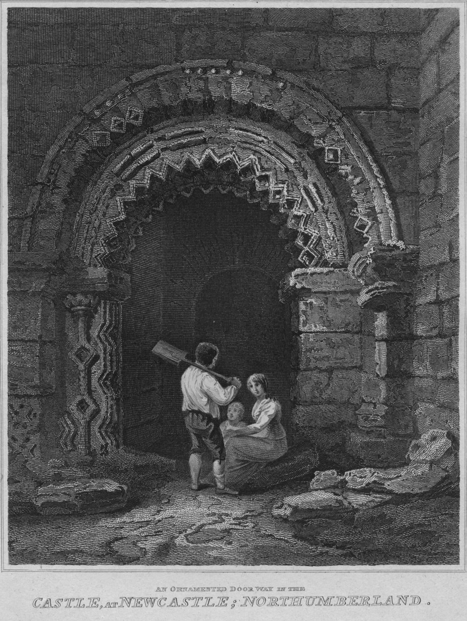 Ein verziertes Türportal im Schloss, in Newcastle, Northumberland, 1814 von John Greig