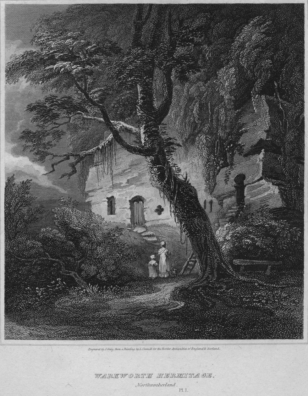 Warkworth-Einsiedelei, Northumberland, 1814 von John Greig