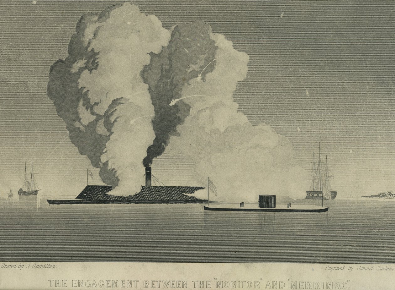 Das Gefecht zwischen der Monitor und der Merrimac, ca. 1863 von John Hamilton