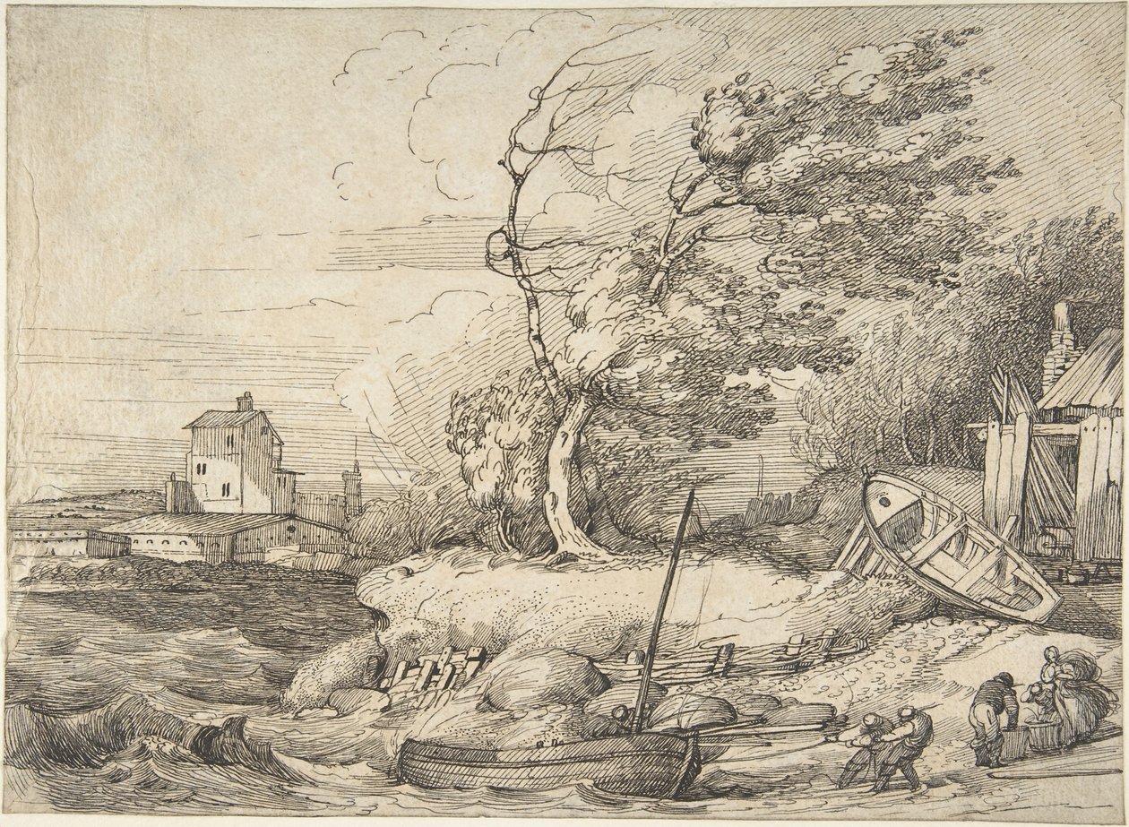 Ein Fischerboot bei Sturm an Land ziehen von John Hamilton Mortimer